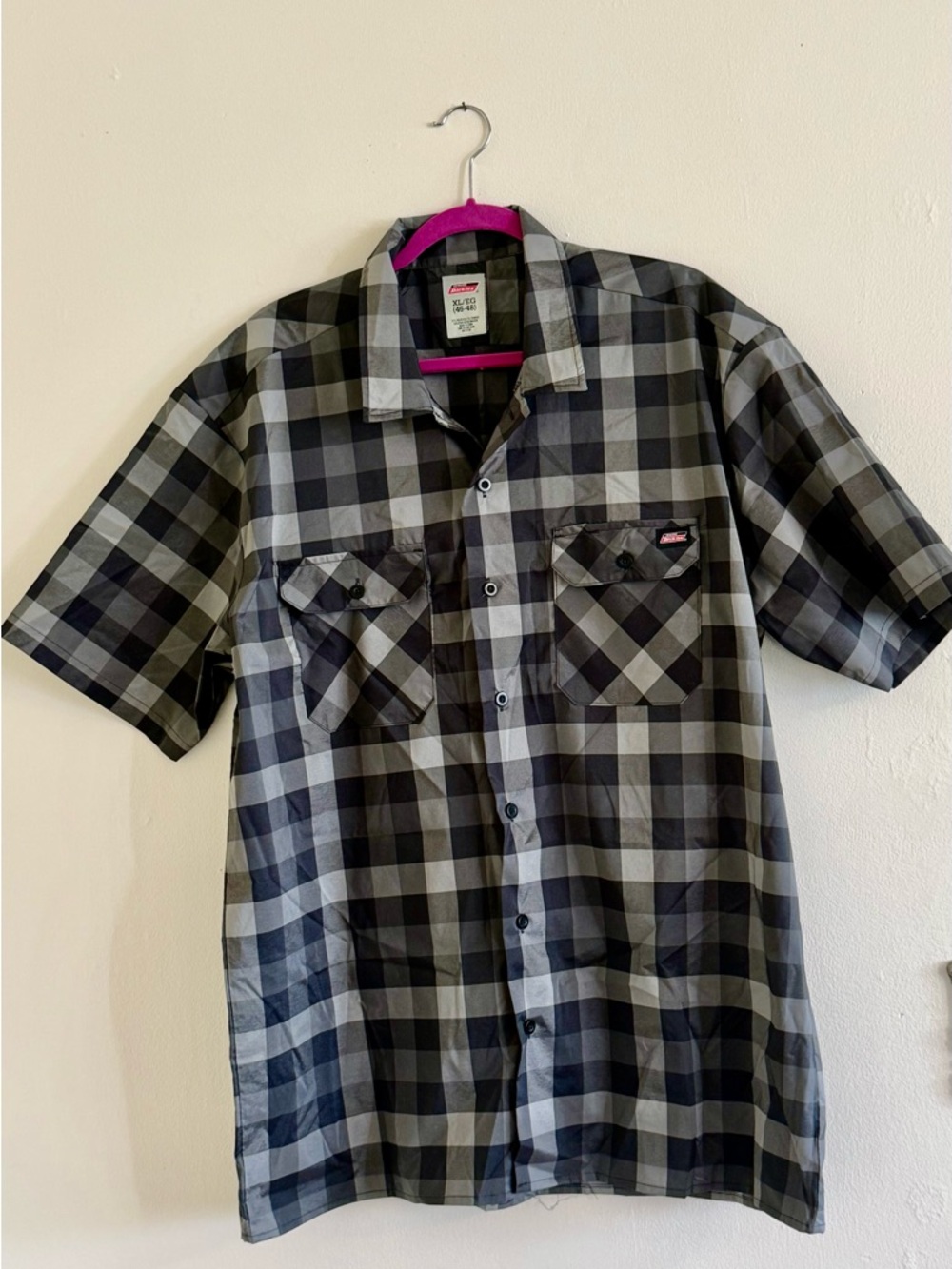 Dickies Men's Short Sleeve Plaid Button-Up Shirt - Black & Gray NWOT